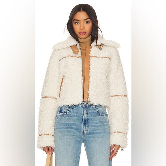 Jonathan Simkhai Triana Sherpa Jacket in Cream - Picture 1 of 5